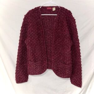 Women's Burgundy Chunky Knit Wool Blend Cardigan Sweater Vintage 90s
